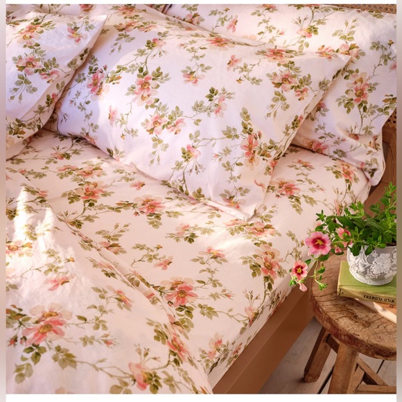 Piglet in Bed Other - Piglet in Bed Floral Pink California King Linen Cotton Blend Fitted Sheet